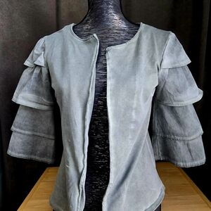 Elegant Gray Ruffle Sleeve Jacket